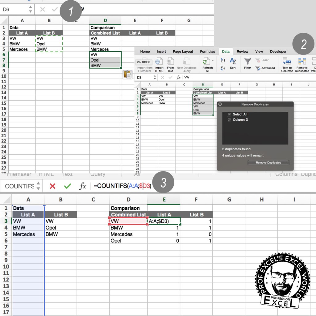 How To Compare Two Lists In Excel Professor Excel Professor Excel