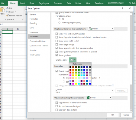 color, colour, gridlines, excel