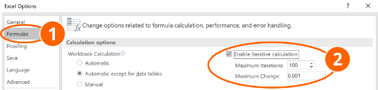 enable, iterative, calculation, iteration, excel, circular, reference, references