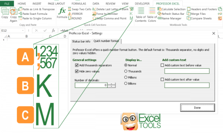 thousands, millions, one click, professor, excel, tools