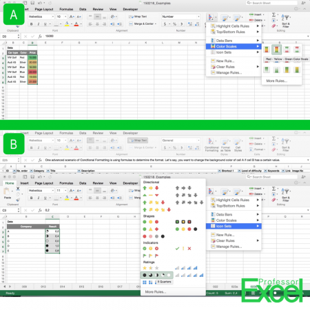 condition, formatting, color, scale, icon, sets