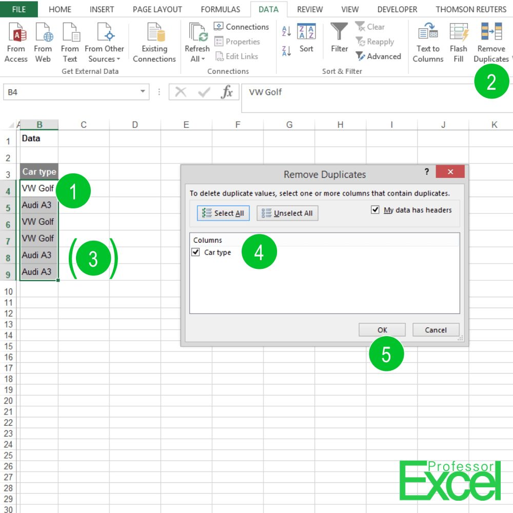 Remove duplicates in Excel
