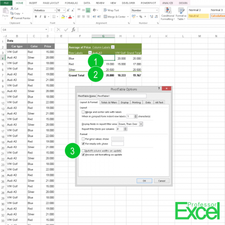 pivot, table, column width, column, width, update, refresh