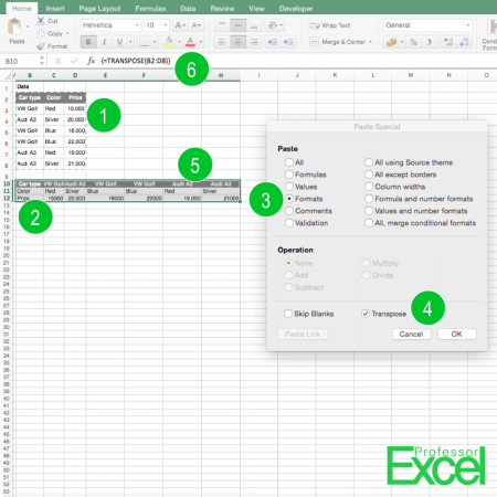 paste, transpose, link, links, linked to source, array, formula, paste special