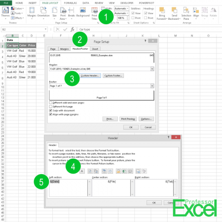 headers, footers, printout, excel, header, heading, footer