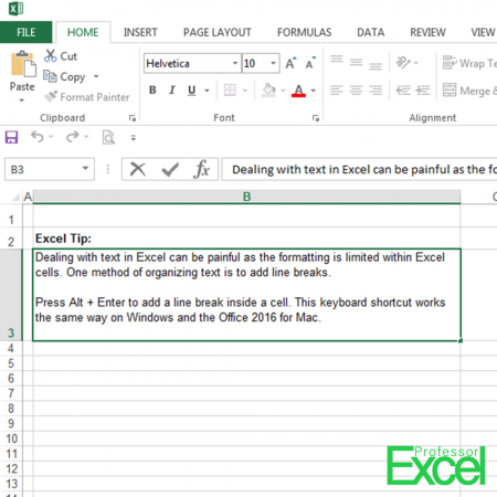 excel alt enter