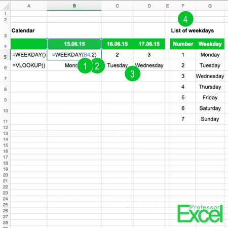 weekday, weekday name, day, name, excel