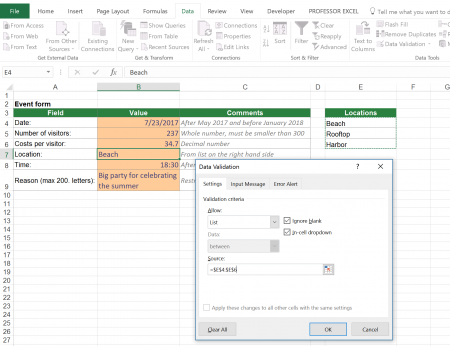 data, validation, data validation, restrict, allow, cell, excel, drop-down, lists