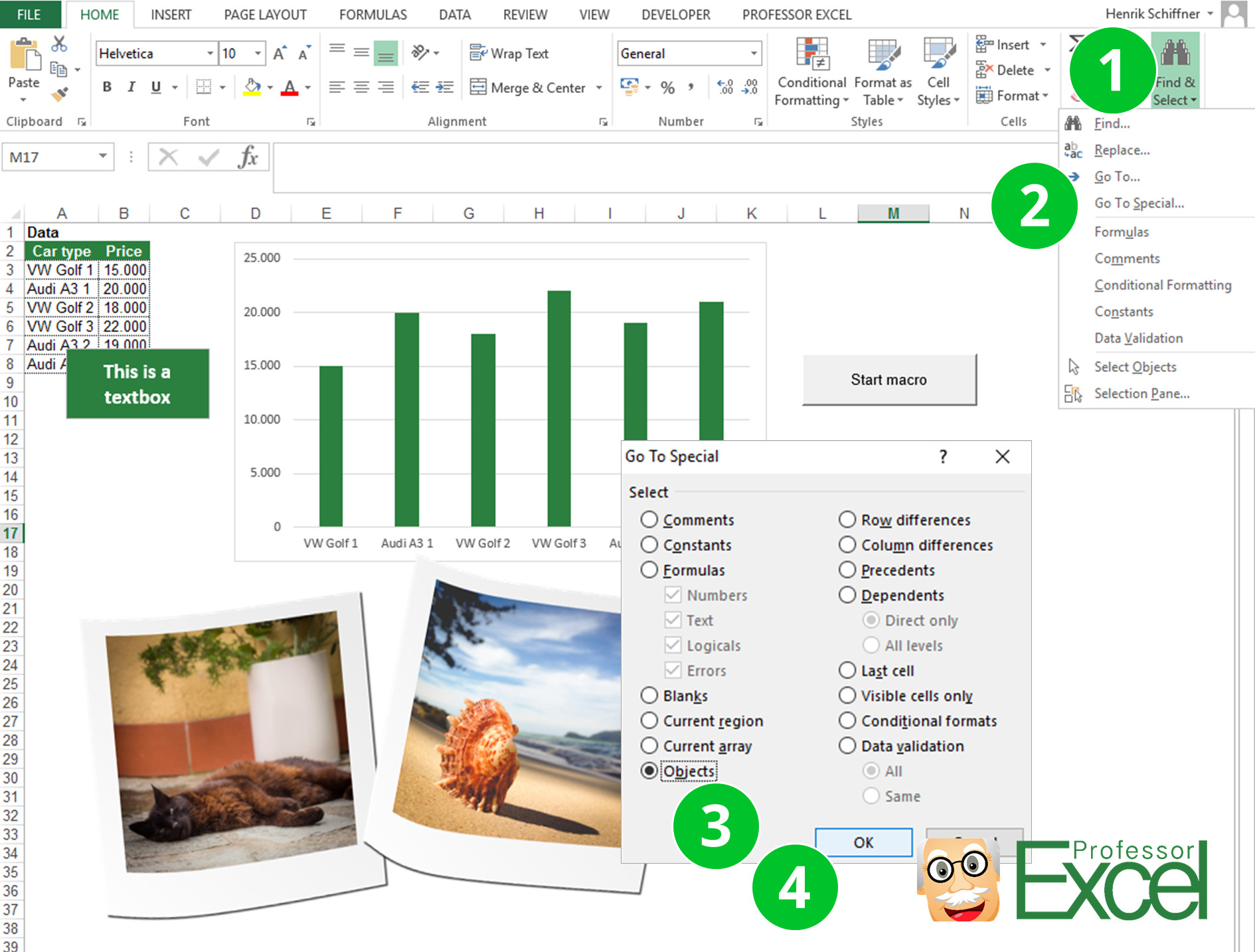 go, to, special, select, all, pictures, select all picture, objects, excel