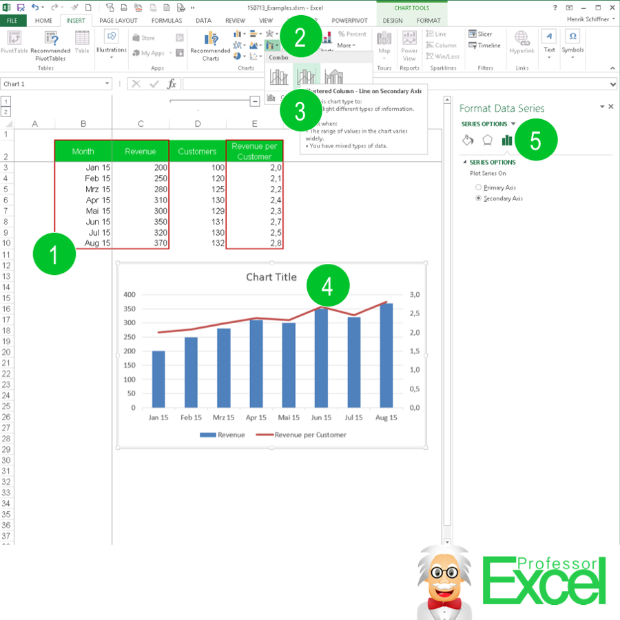 excel, two, chart, types, combine, graph, line, column