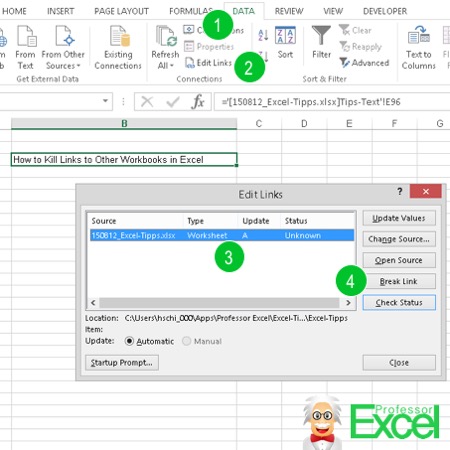 kill, cut, links, excel, break, workbook