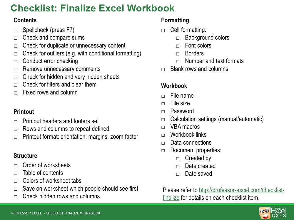 finalize, excel, finish, up, check, list, checklist, finalise