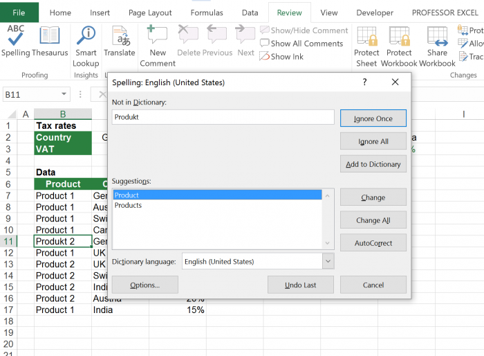 SpellCheck - Professor Excel