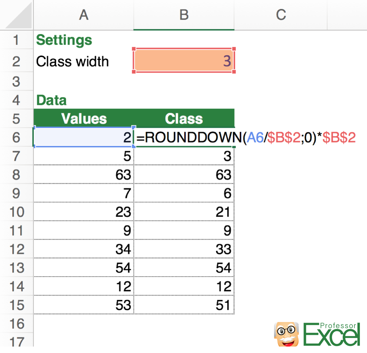 classes, classifiy, class, round, rounddown, excel