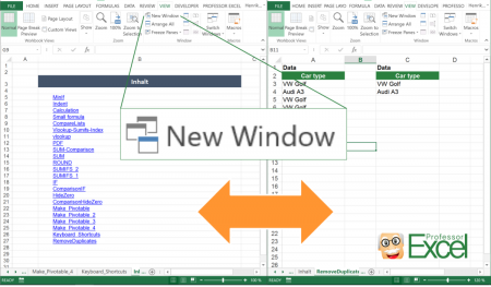 two, windows, split, screen, excel