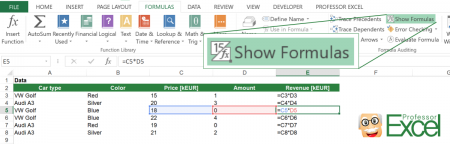 formula, show, display, values, results, excel