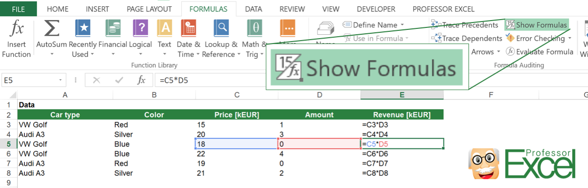 formula, show, display, values, results, excel