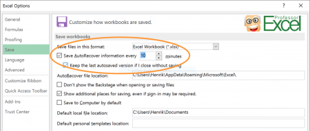 autorecover, autosave, period, change, excel