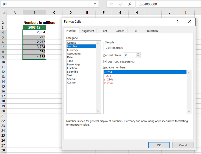 How do I show 1k in Excel?