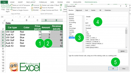 custom number format, hide zero, excel, number, format