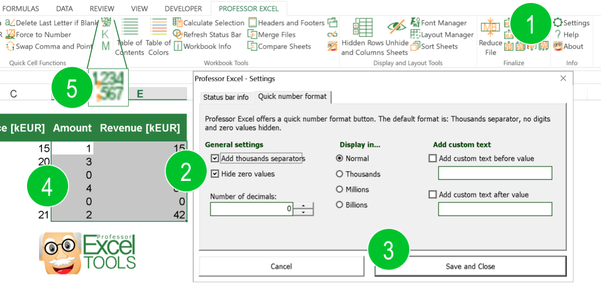 favorite, number, format, hide, zero, professor, excel, tools