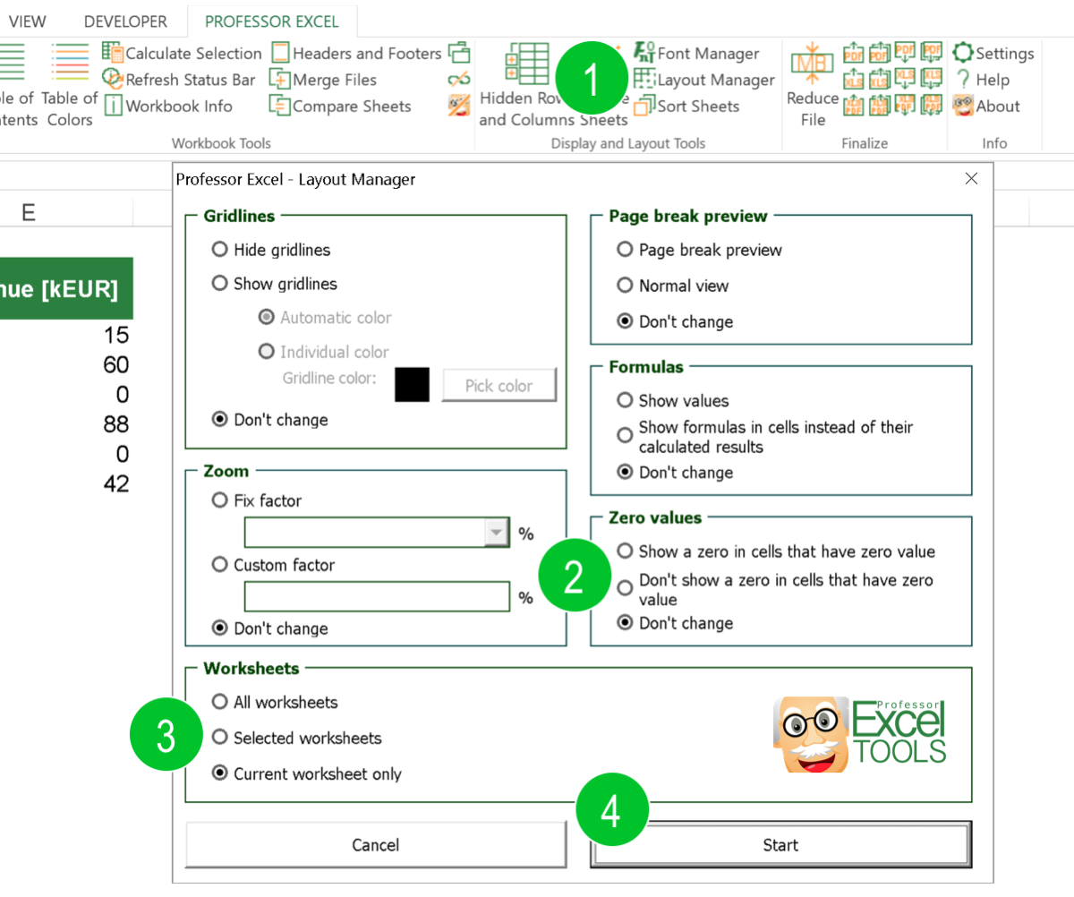 layout manager, manage, layout, hide, zeros, workbook, excel