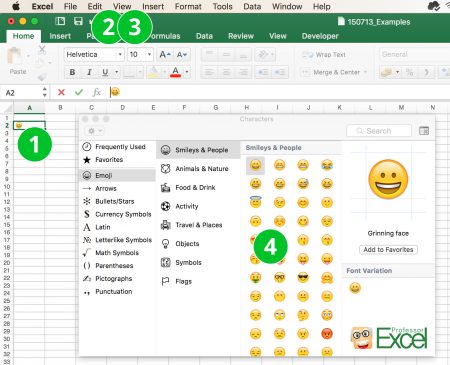 emoji, emojis, emojies, mac, insert, excel, add