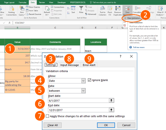 steps, data validation, validation, restrict, cell, range, excel