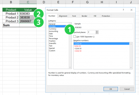 force, number, excel, manually, enter, cell