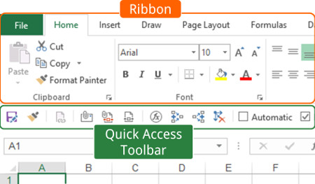 definitions, quick access toolbar, qat, ribbon, excel