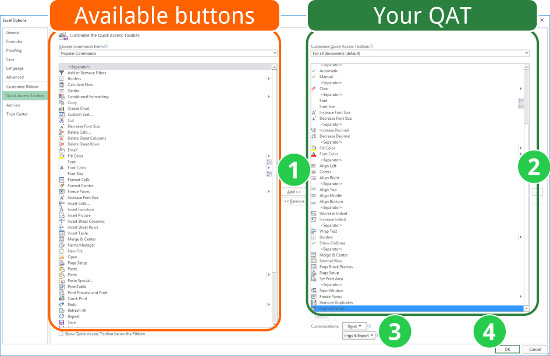 organize, quick access toolbar, qat, excel