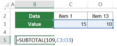 formula, subtotal, horizontal, 109, hidden, cells, columns, rows