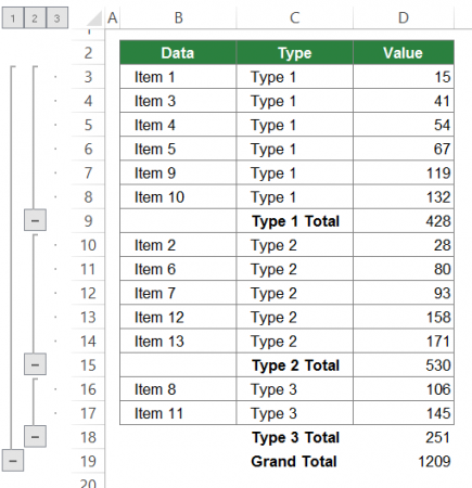 result, subtotal, excel