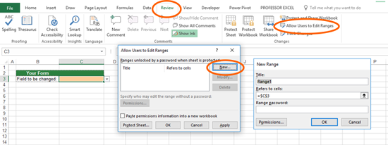 excel, worksheet, allow, ranges, edit