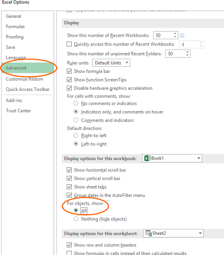 excel, options, show, all, drawing, image, missing, chart, geyed out