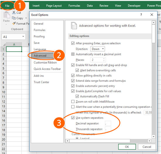 change, thousands, decimal, separator, separators, digit grouping, excel