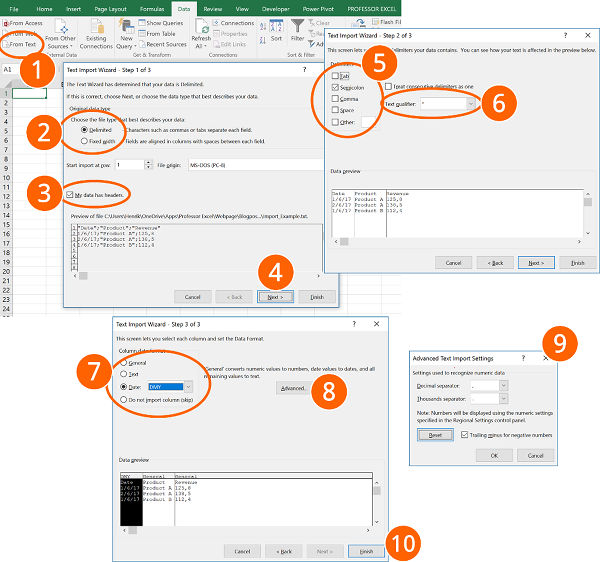 Text Import Wizard Gone Import Csv And Text Files In Excel Professor Excel 1679