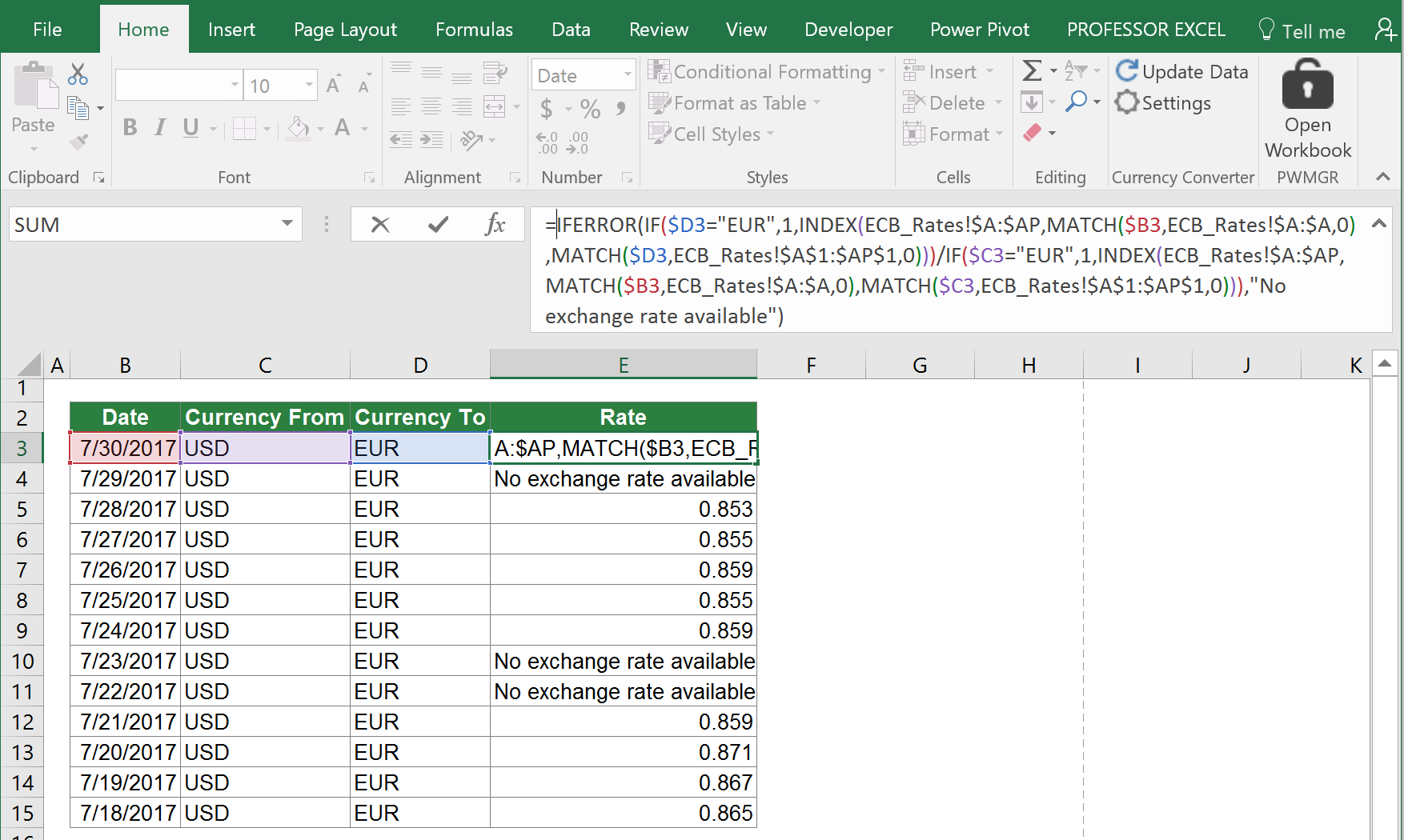 exchange, rates, example, daily, historical, excel