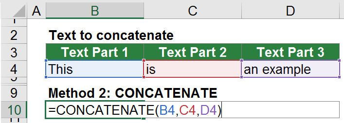 Example for the CONCATENATE formula.
