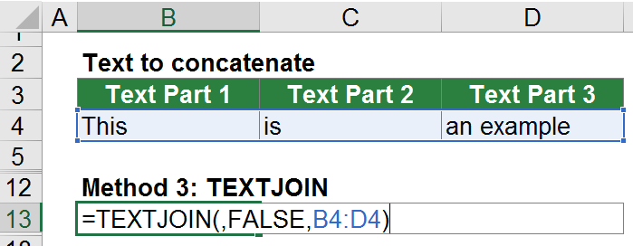 Example of the TEXTJOIN formula.