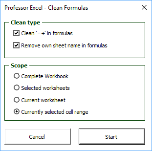 Clean all Excel formulas with 'Professor Excel Tools'.