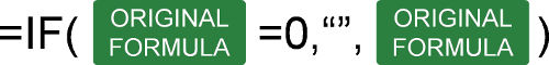 Structure of the IF formula for changing zeroes to blank cells.