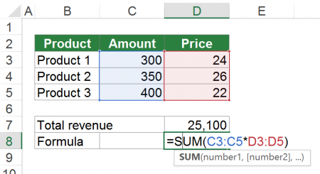 Example of a simple array formula.