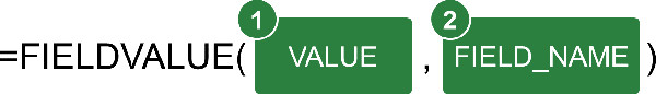 Structure of the FIELDVALUE formula in Excel.