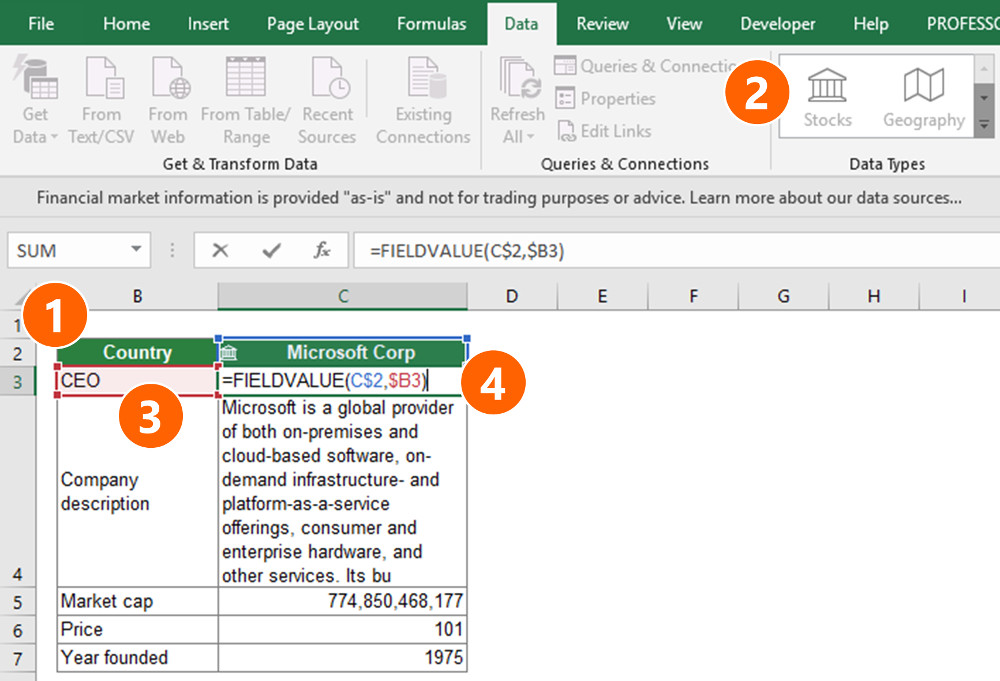 Example: Retrieve values of company using the FIELDVALUE formula.