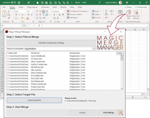magic merge manager, excel, add-in, combine, automate