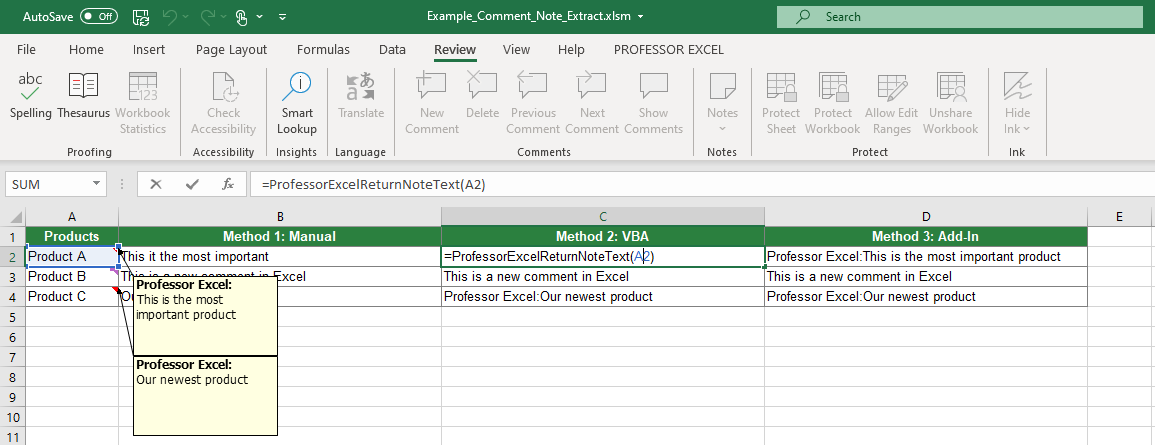 Extract comment text with a simple VBA code.