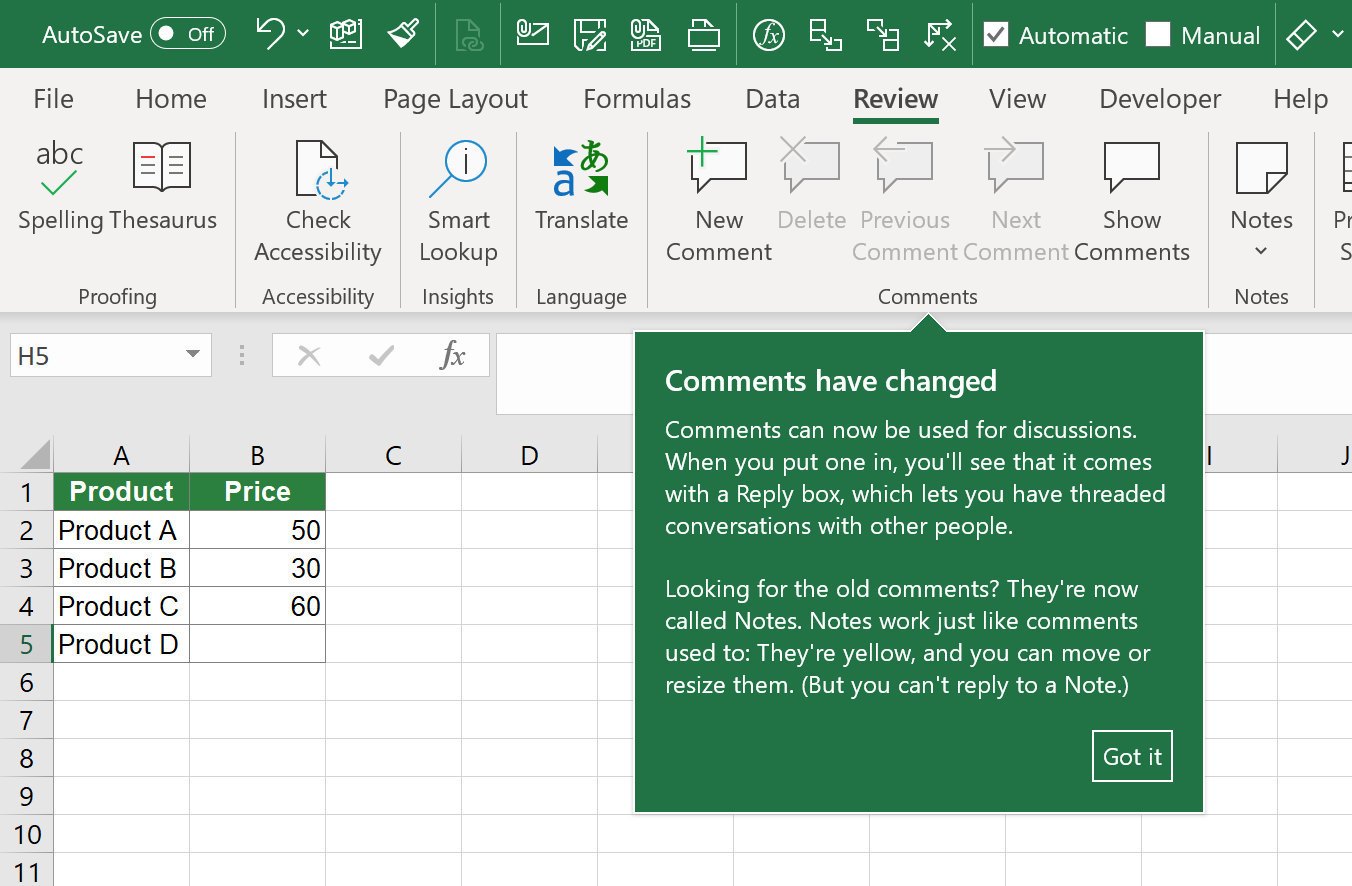 The "traditional" Excel comments are now called notes.