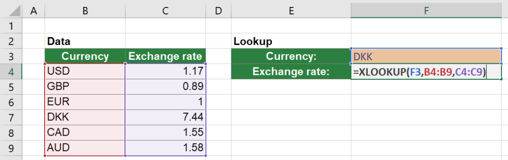 Simple XLOOKUP example