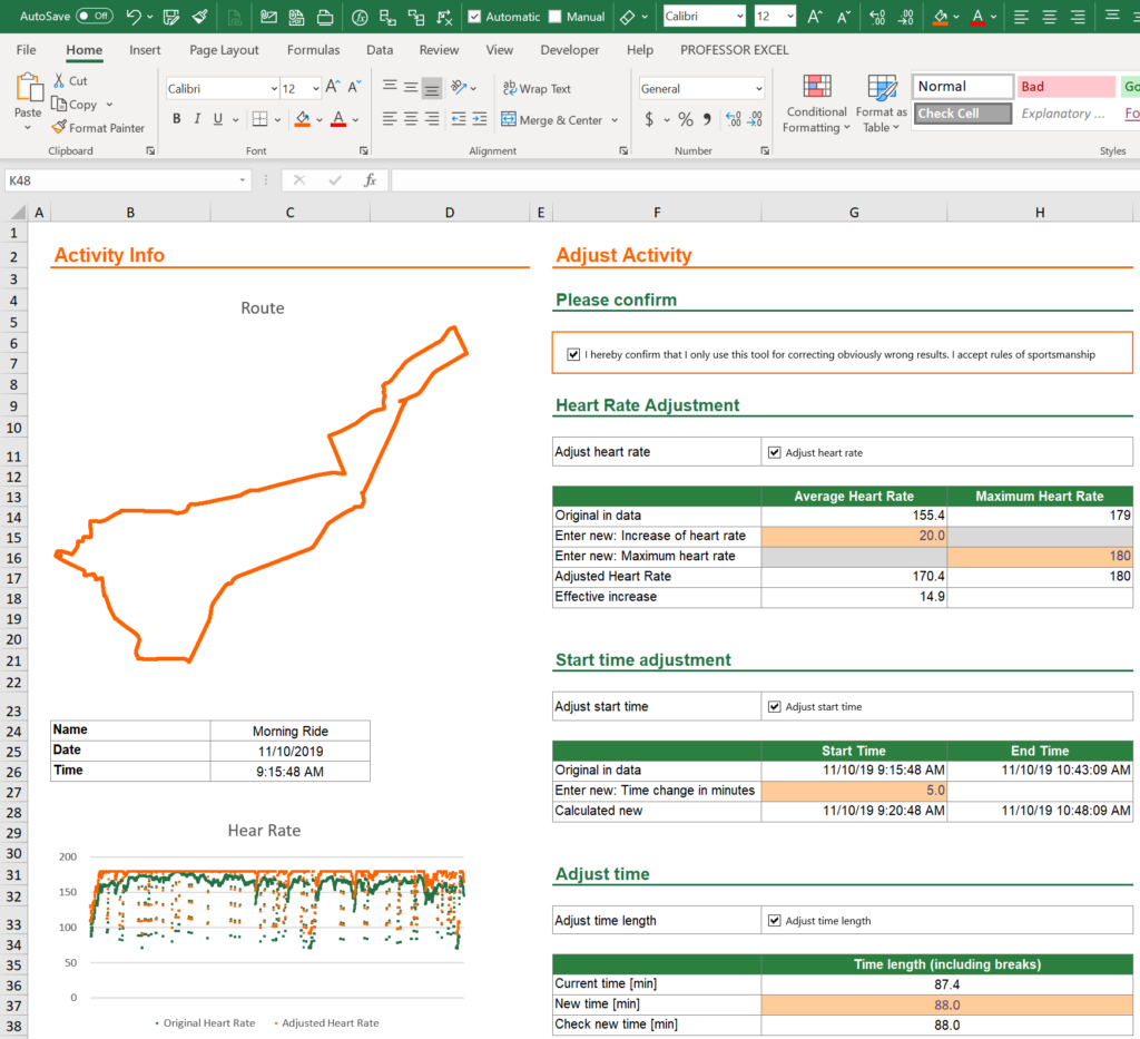 Besides basic activity information on the left, you can adjust the heart rate, start time and total time.